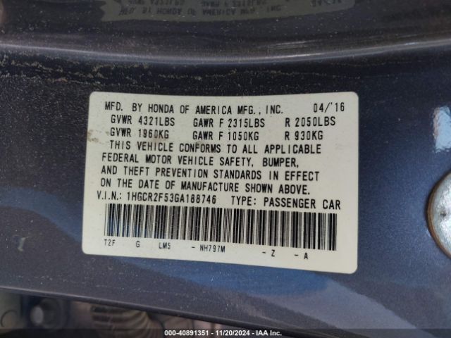 Photo 8 VIN: 1HGCR2F53GA188746 - HONDA ACCORD 