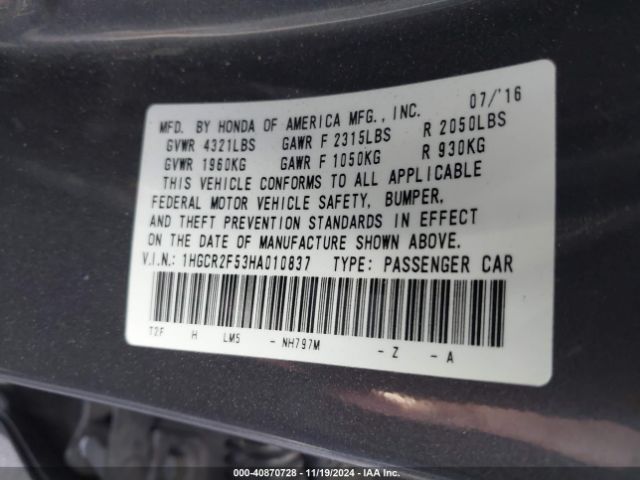 Photo 8 VIN: 1HGCR2F53HA010837 - HONDA ACCORD 