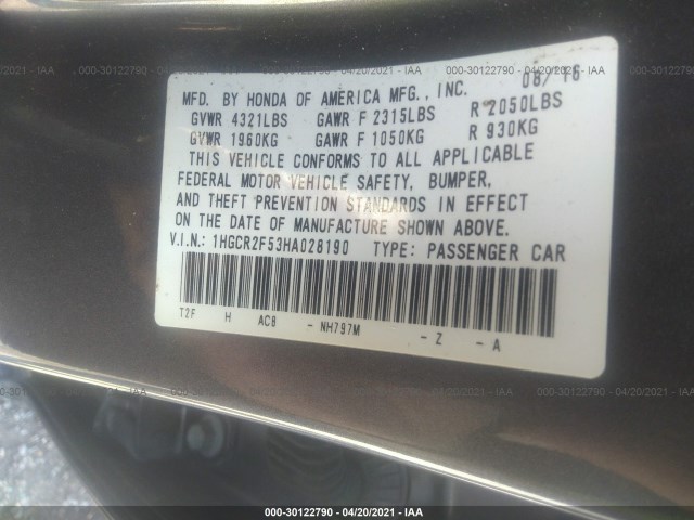 Photo 8 VIN: 1HGCR2F53HA028190 - HONDA ACCORD SEDAN 