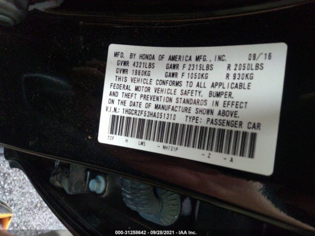 Photo 8 VIN: 1HGCR2F53HA051310 - HONDA ACCORD SEDAN 