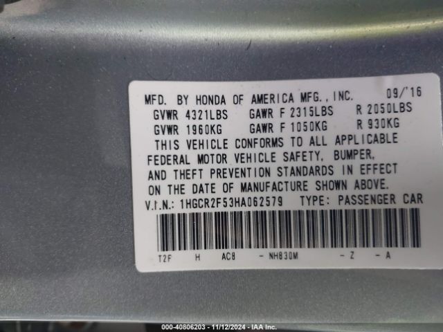 Photo 8 VIN: 1HGCR2F53HA062579 - HONDA ACCORD 