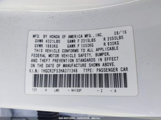 Photo 8 VIN: 1HGCR2F53HA071346 - HONDA ACCORD 