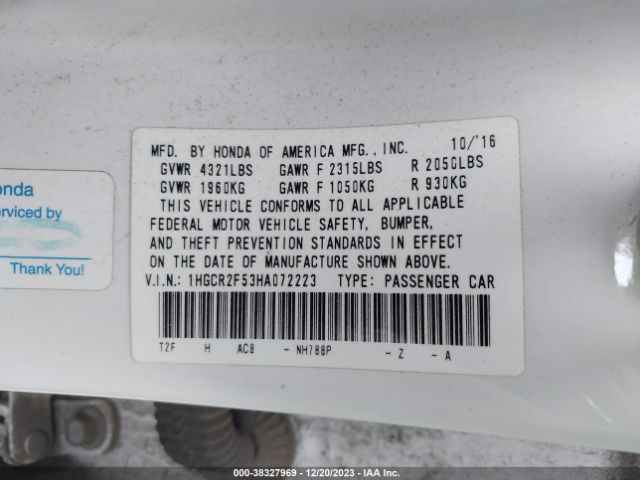 Photo 8 VIN: 1HGCR2F53HA072223 - HONDA ACCORD 