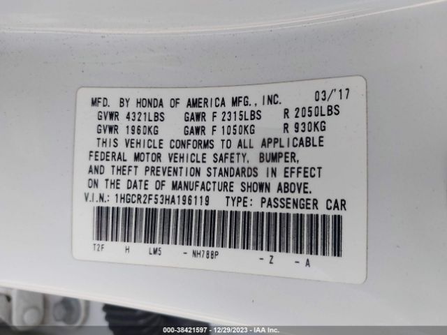 Photo 8 VIN: 1HGCR2F53HA196119 - HONDA ACCORD 