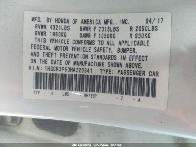 Photo 8 VIN: 1HGCR2F53HA220841 - HONDA ACCORD SEDAN 