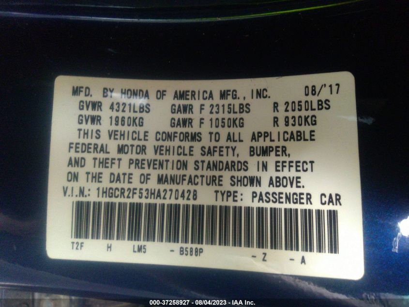 Photo 8 VIN: 1HGCR2F53HA270428 - HONDA ACCORD 