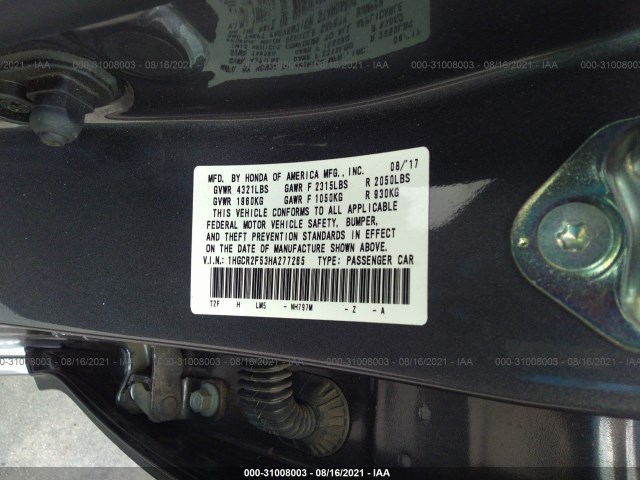 Photo 8 VIN: 1HGCR2F53HA277265 - HONDA ACCORD SEDAN 