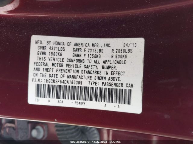 Photo 8 VIN: 1HGCR2F54DA180389 - HONDA ACCORD 