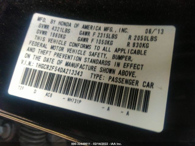 Photo 8 VIN: 1HGCR2F54DA213343 - HONDA ACCORD SDN 