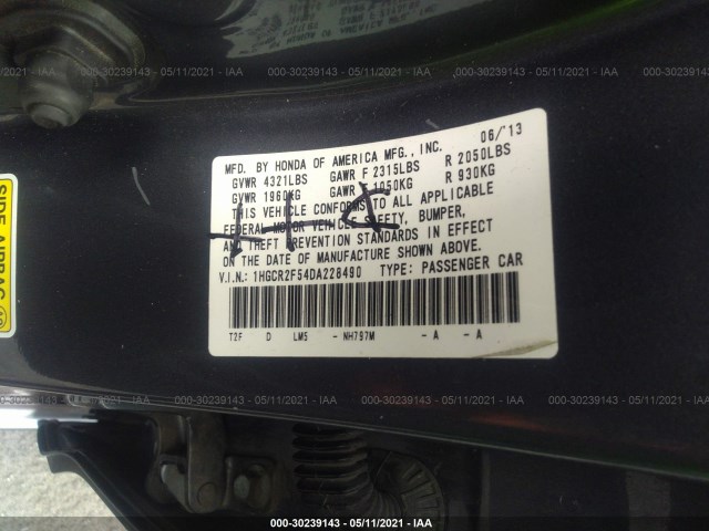 Photo 8 VIN: 1HGCR2F54DA228490 - HONDA ACCORD SDN 