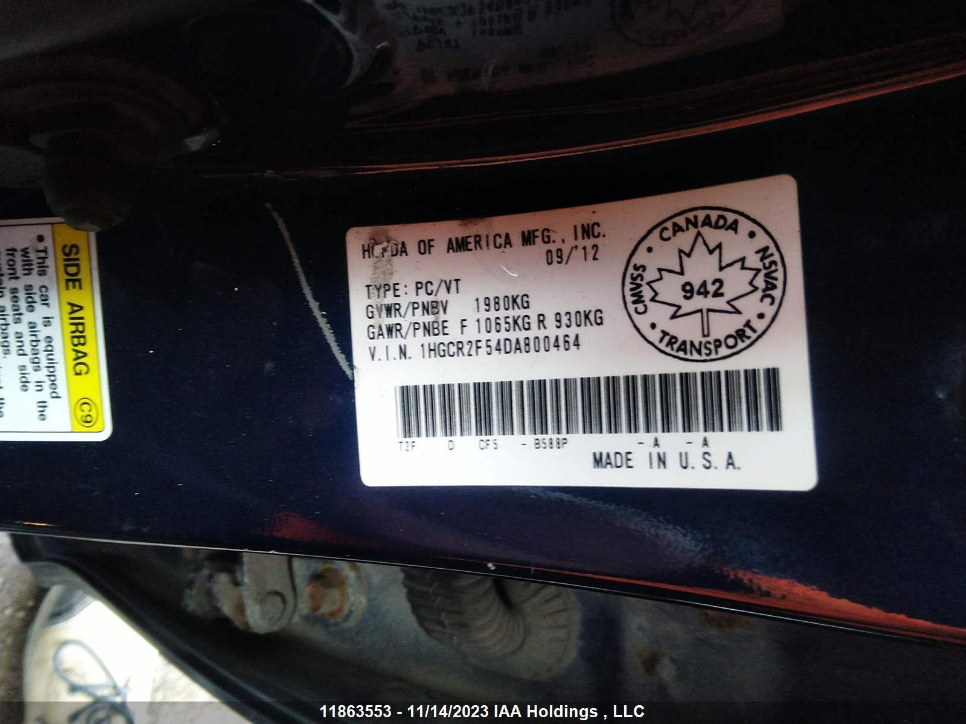 Photo 8 VIN: 1HGCR2F54DA800464 - HONDA ACCORD 