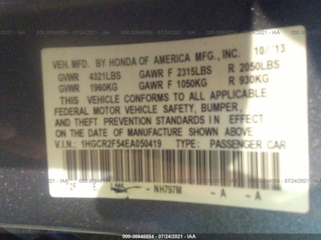 Photo 8 VIN: 1HGCR2F54EA050419 - HONDA ACCORD SEDAN 