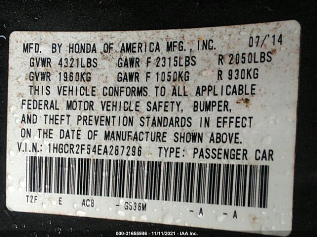 Photo 8 VIN: 1HGCR2F54EA287296 - HONDA ACCORD SEDAN 