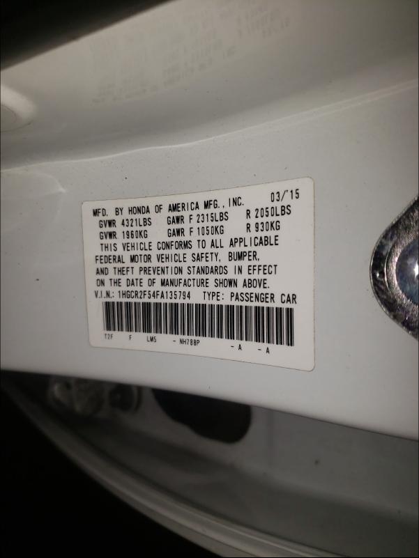 Photo 9 VIN: 1HGCR2F54FA135794 - HONDA ACCORD SPO 