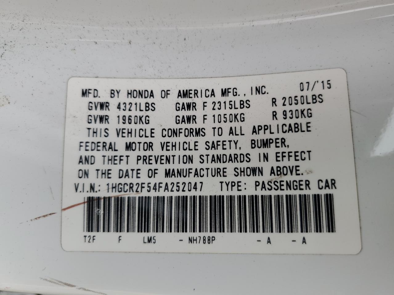 Photo 11 VIN: 1HGCR2F54FA252047 - HONDA ACCORD 