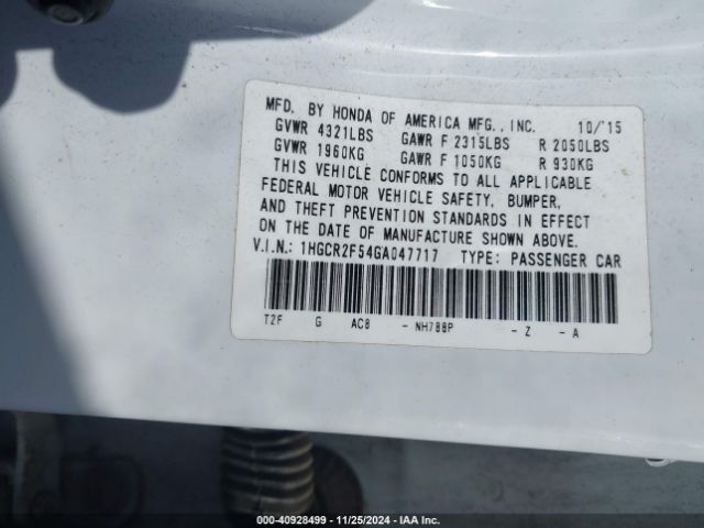 Photo 8 VIN: 1HGCR2F54GA047717 - HONDA ACCORD 