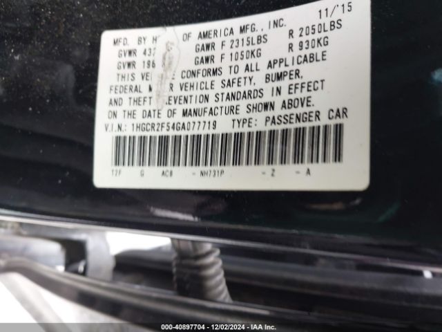 Photo 8 VIN: 1HGCR2F54GA077719 - HONDA ACCORD 