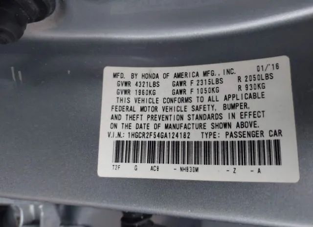 Photo 8 VIN: 1HGCR2F54GA124182 - HONDA ACCORD 