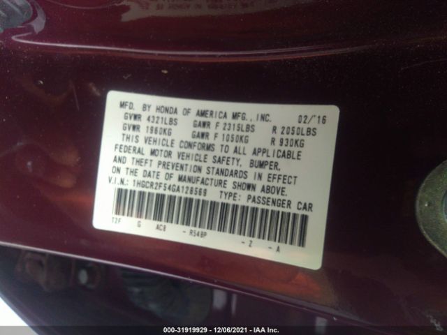 Photo 8 VIN: 1HGCR2F54GA128569 - HONDA ACCORD SEDAN 