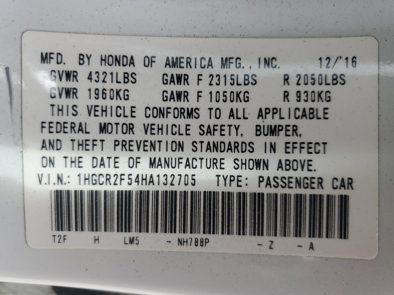 Photo 12 VIN: 1HGCR2F54HA132705 - HONDA ACCORD 