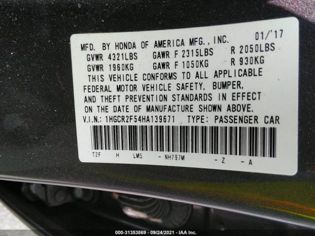 Photo 8 VIN: 1HGCR2F54HA139671 - HONDA ACCORD SEDAN 