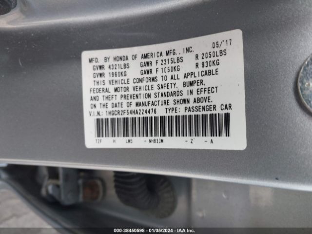 Photo 8 VIN: 1HGCR2F54HA224476 - HONDA ACCORD 