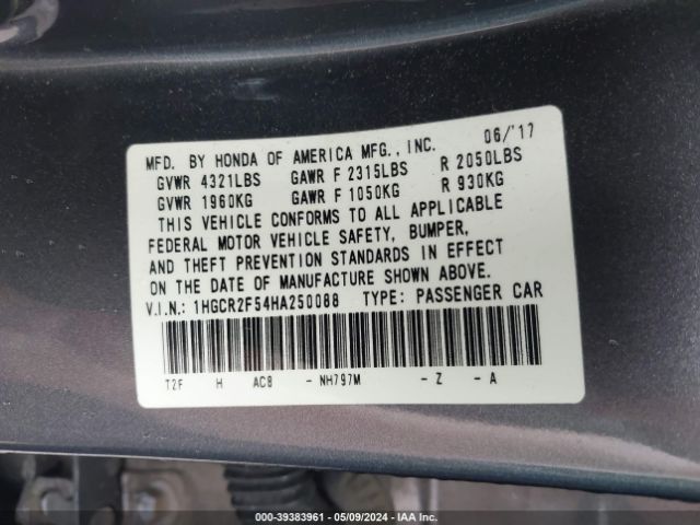 Photo 8 VIN: 1HGCR2F54HA250088 - HONDA ACCORD 