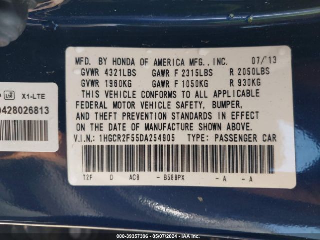 Photo 8 VIN: 1HGCR2F55DA254905 - HONDA ACCORD 