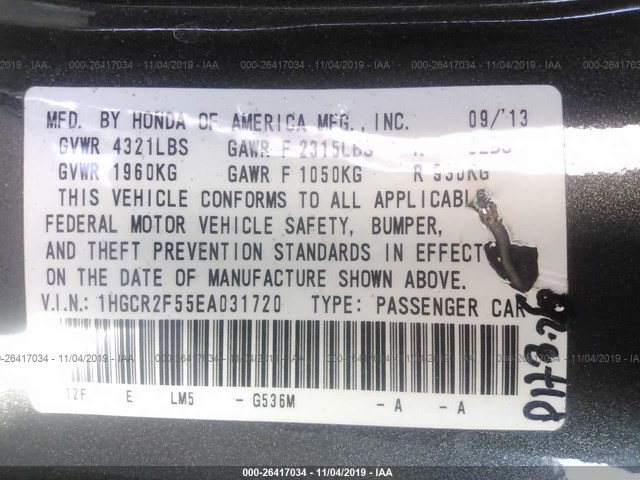 Photo 8 VIN: 1HGCR2F55EA031720 - HONDA ACCORD SEDAN 