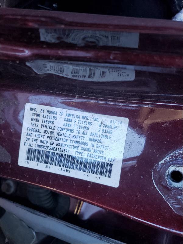 Photo 9 VIN: 1HGCR2F55EA136872 - HONDA ACCORD SPO 