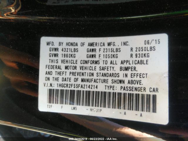 Photo 8 VIN: 1HGCR2F55FA214214 - HONDA ACCORD SEDAN 