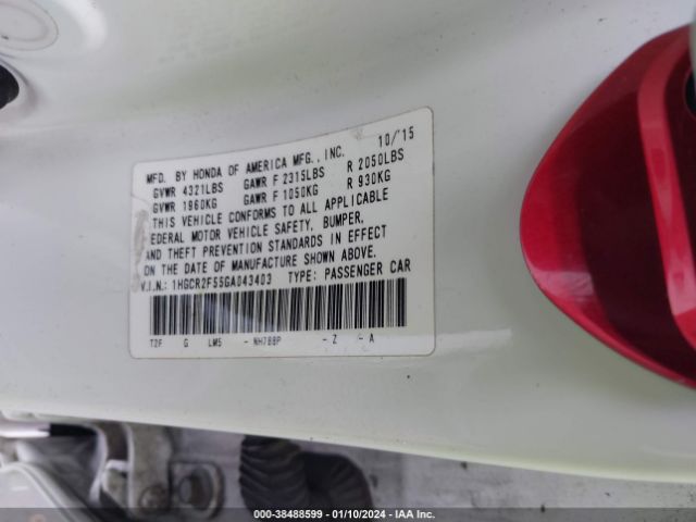 Photo 8 VIN: 1HGCR2F55GA043403 - HONDA ACCORD 