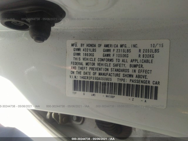 Photo 8 VIN: 1HGCR2F55GA050805 - HONDA ACCORD SEDAN 