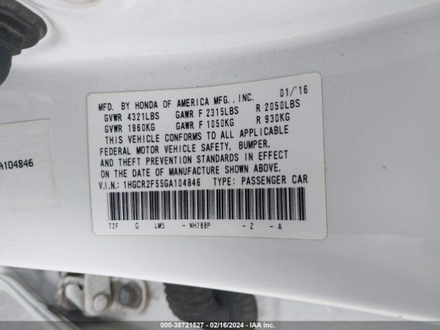 Photo 8 VIN: 1HGCR2F55GA104846 - HONDA ACCORD 