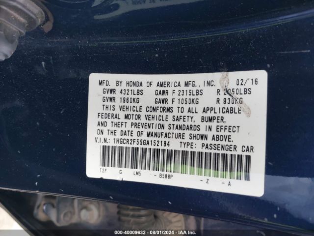 Photo 8 VIN: 1HGCR2F55GA152184 - HONDA ACCORD 