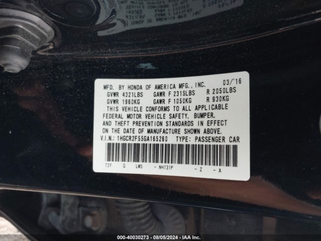 Photo 8 VIN: 1HGCR2F55GA165260 - HONDA ACCORD 