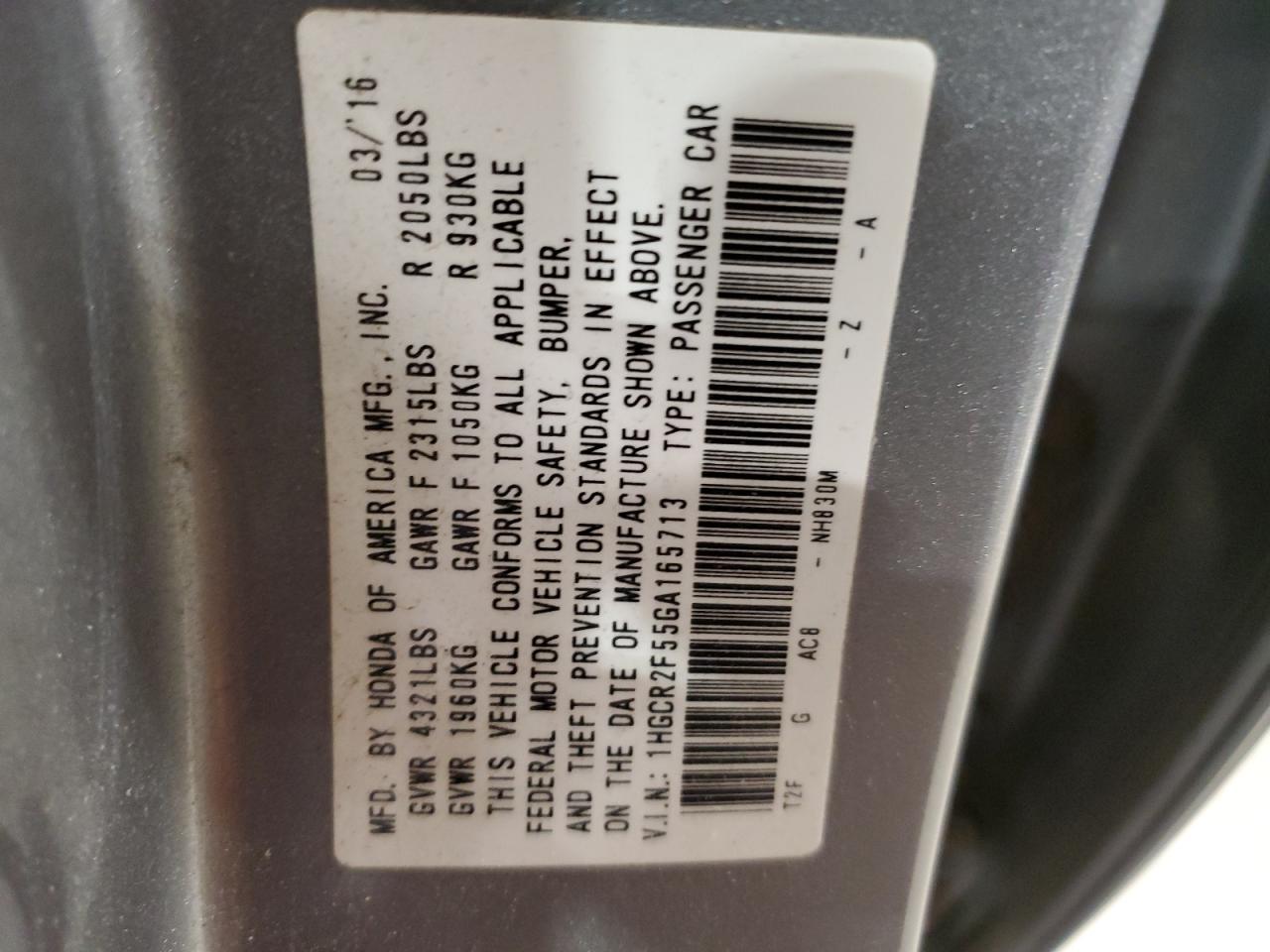 Photo 11 VIN: 1HGCR2F55GA165713 - HONDA ACCORD 