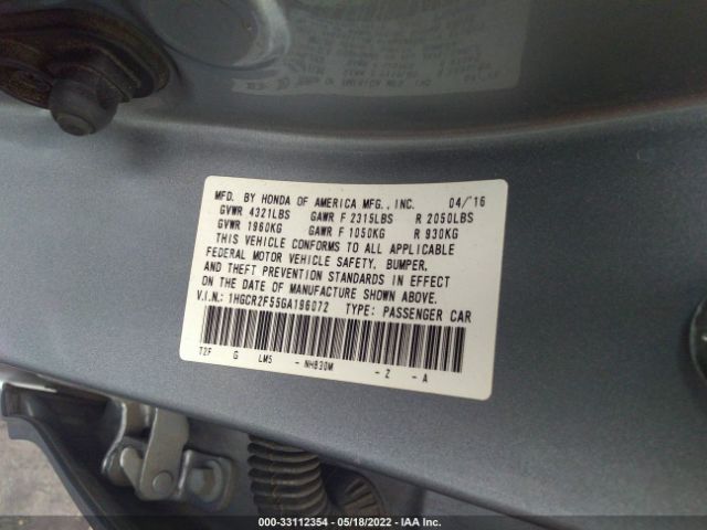 Photo 8 VIN: 1HGCR2F55GA196072 - HONDA ACCORD SEDAN 