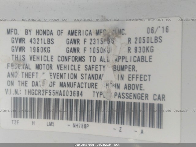 Photo 8 VIN: 1HGCR2F55HA003694 - HONDA ACCORD SEDAN 