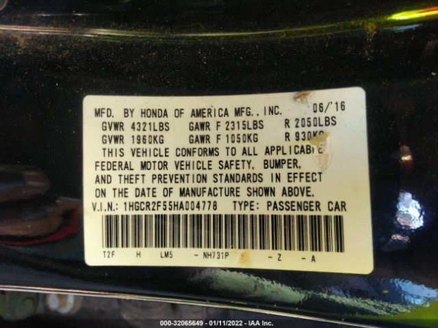 Photo 8 VIN: 1HGCR2F55HA004778 - HONDA ACCORD SEDAN 