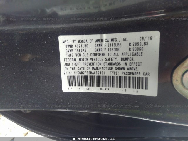 Photo 8 VIN: 1HGCR2F55HA052491 - HONDA ACCORD SEDAN 