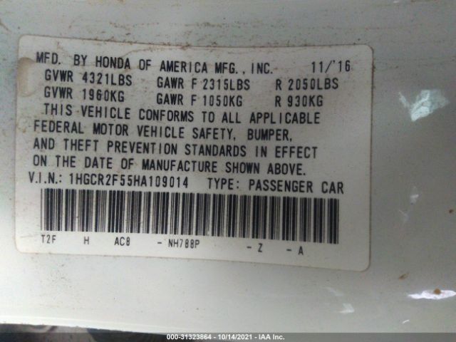 Photo 8 VIN: 1HGCR2F55HA109014 - HONDA ACCORD SEDAN 