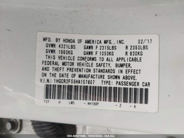 Photo 8 VIN: 1HGCR2F55HA157807 - HONDA ACCORD 