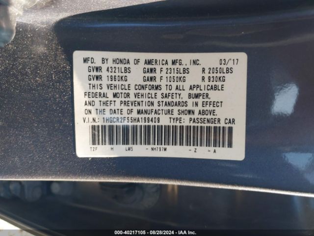 Photo 8 VIN: 1HGCR2F55HA199409 - HONDA ACCORD 