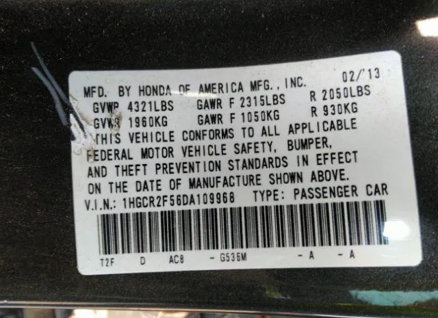 Photo 8 VIN: 1HGCR2F56DA109968 - HONDA ACCORD SDN 