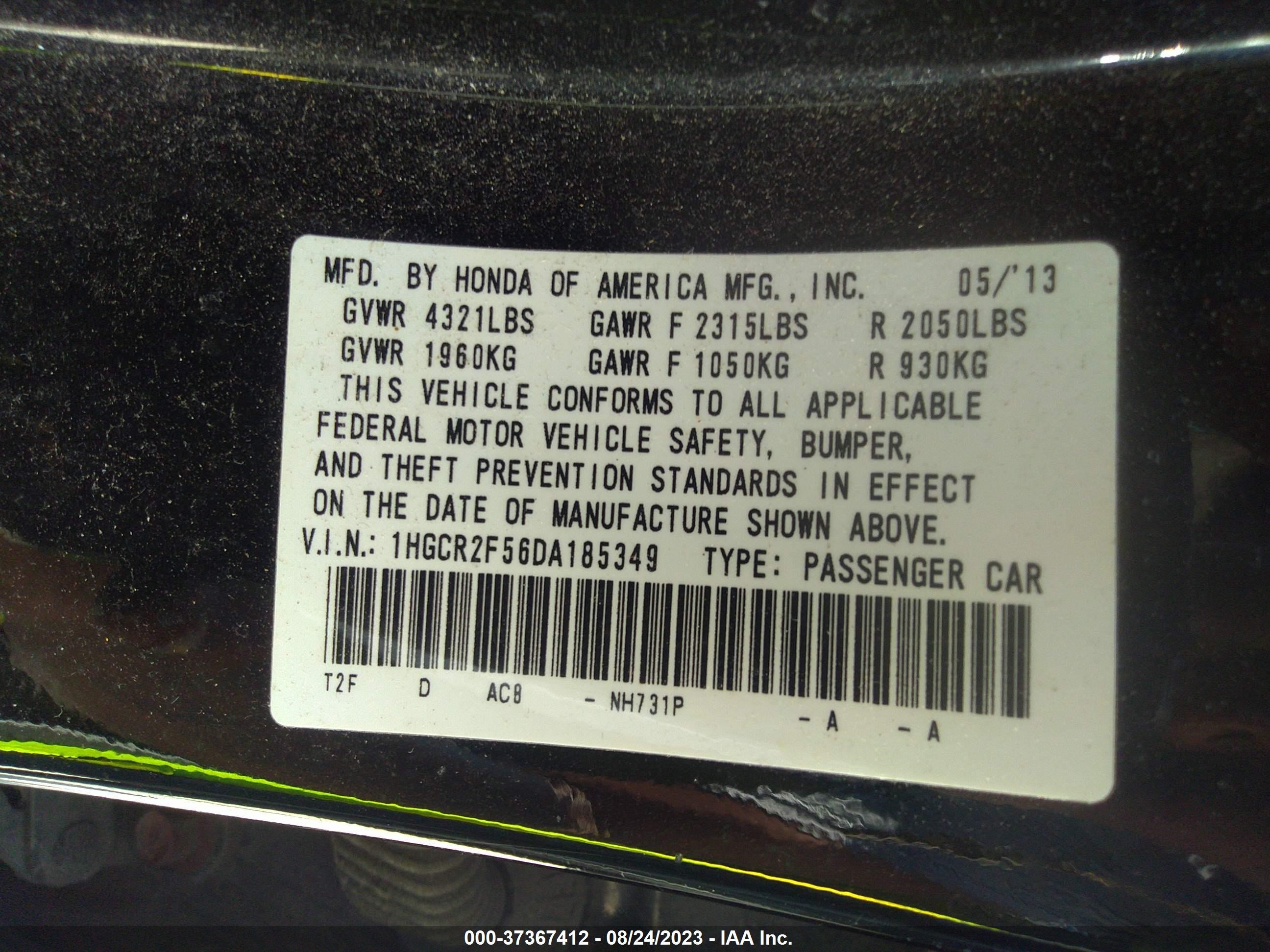 Photo 8 VIN: 1HGCR2F56DA185349 - HONDA ACCORD 