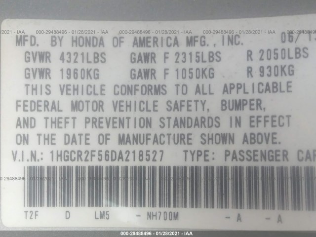 Photo 8 VIN: 1HGCR2F56DA218527 - HONDA ACCORD SDN 