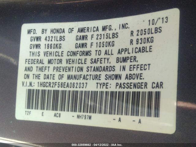 Photo 8 VIN: 1HGCR2F56EA062037 - HONDA ACCORD SEDAN 