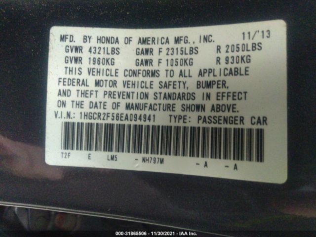 Photo 8 VIN: 1HGCR2F56EA094941 - HONDA ACCORD SEDAN 