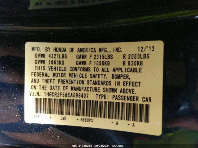 Photo 8 VIN: 1HGCR2F56EA098407 - HONDA ACCORD SDN 